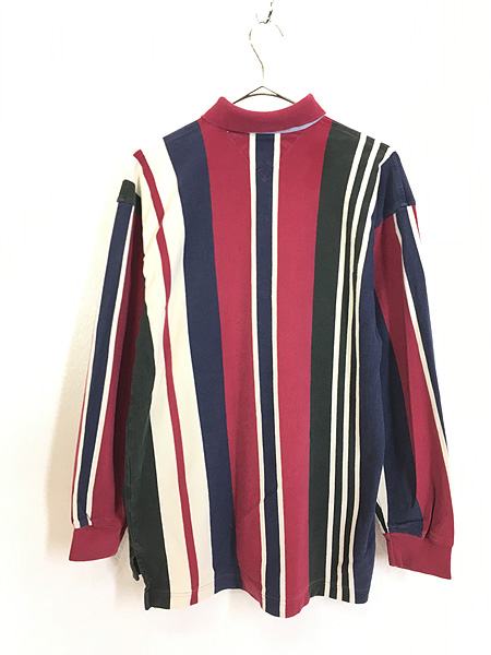 古着 90s TOMMY HILFIGER カラフル マルチ ストライプ 長袖 ポロシャツ