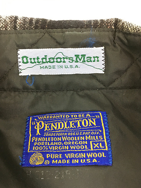 古着 70s USA製 Pendleton × Outdoors Man Wネーム 黒白 オンブレ