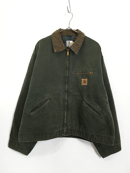 古着 80s USA製 Carhartt 裏地 チェック ブランケット オリーブ ダック 