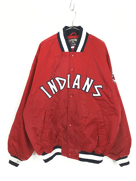 古着 90s MLB Cleveland Indians インディアンズ 撥水 光沢