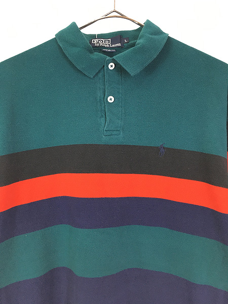 古着 90s USA製 POLO Ralph Lauren マルチボーダー 長袖 カノコ