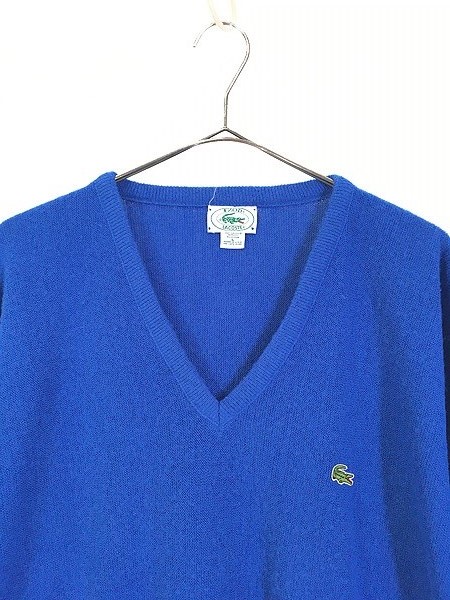 古着 80s USA製 IZOD LACOSTE ワニ ワッペン アクリル Vネック ニット