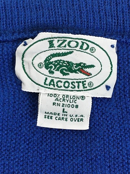 古着 80s USA製 IZOD LACOSTE ワニ ワッペン アクリル Vネック ニット