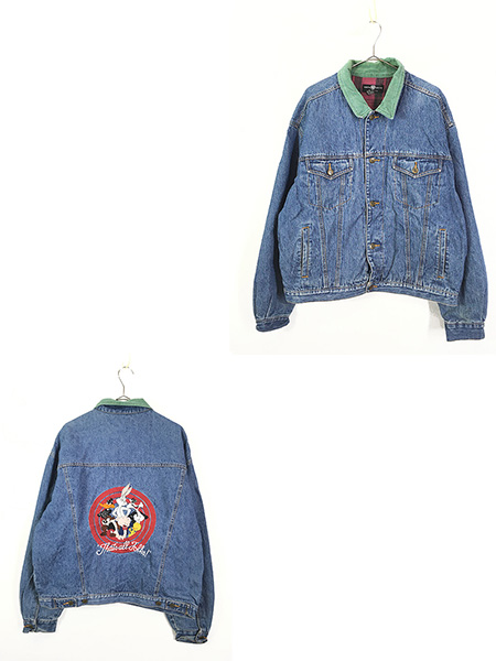 特別90\'s Looney Tunes デニムジャケット ルーニーテューンズ ワーナーブラザーズ Gジャン Denim アニメ キャラクター ヴィンテージ 刺繍 レア Sサイズ