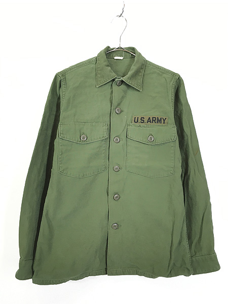 70s U.S.ARMY 米軍 ミリタリー ファティーグ シャツ 長袖 サイズ：14 1/2×33 オリーブグリーン ビンテージ