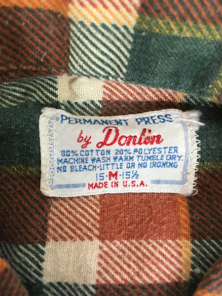 古着 70s USA製 Donlin プリント チェック フランネル シャツ 