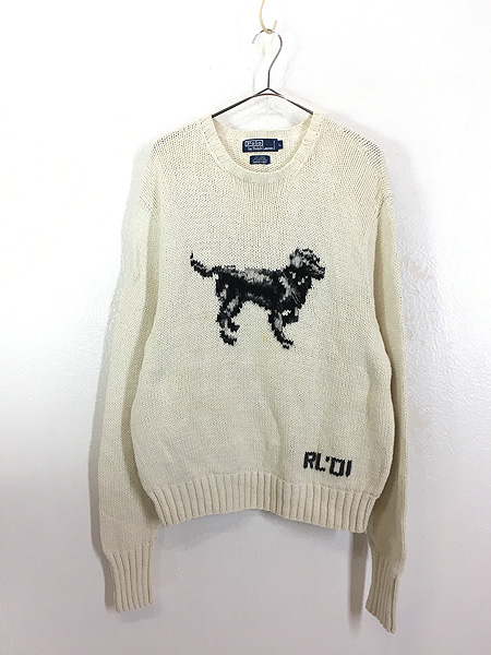 古着 Polo Ralph Lauren 犬 わんちゃん コットン リネン ニット 