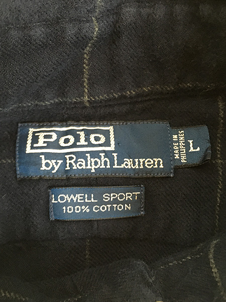 古着 Polo Ralph Lauren 「LOWELL SPORT」 ウィンドウ チェック フランネル シャツ ネルシャツ L 古着