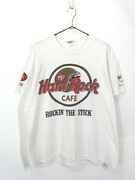 古着 90s USA製 Hard Rock Cafe ハードロック × NFL San Francisco 49ers マルチ Tシャツ L 古着  古着 通販 ヴィンテージ 古着屋 Dracaena ドラセナ
