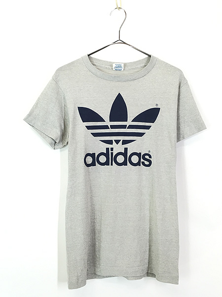 古着 80s USA製 adidas トレフォイル BIG ロゴ 両面 プリント Ｔ