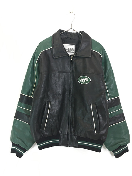 古着 90s NFL New York Jets ジェッツ フェイク レザー ジャケット M 