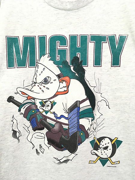 古着 90s USA製 NHL Mighty Ducks ダックス だまし絵 両面 プリント T