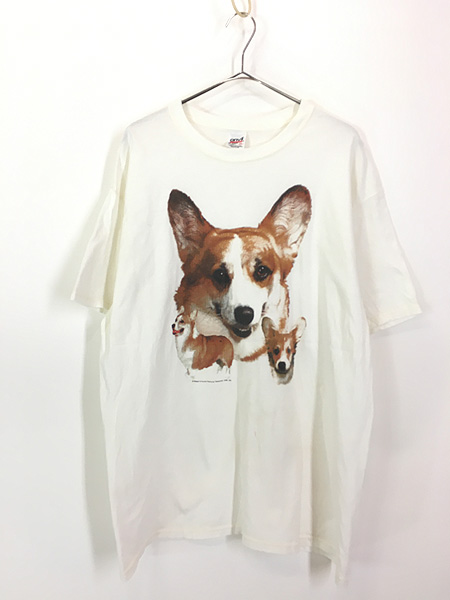 古着 90s 犬 コーギー アニマル フォト Tシャツ XL 古着 - 古着 通販