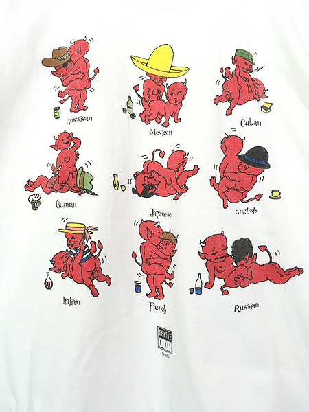 古着 90s USA製 鬼 デビル 世界各国 帽子 嗜好品 48手 エロ Tシャツ XL