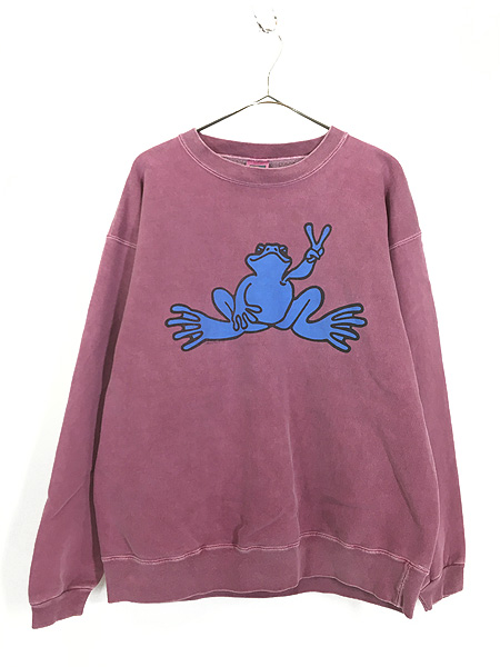 古着 90s USA製 Peace Frogs カエル ピース 後染め スウェット