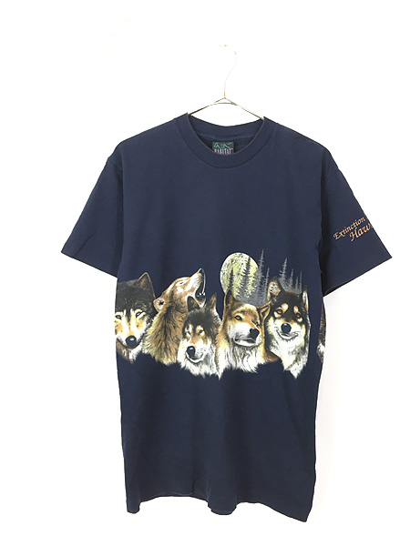 古着 90s USA製 オオカミ ウルフ アニマル 両面 プリント Tシャツ M