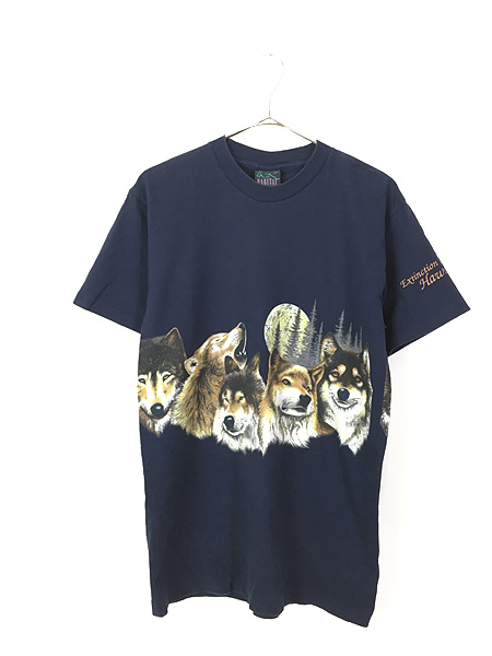 メンズM程度｜USA製｜シングルステッチ】ウルフ柄 ビンテージ Tシャツ-