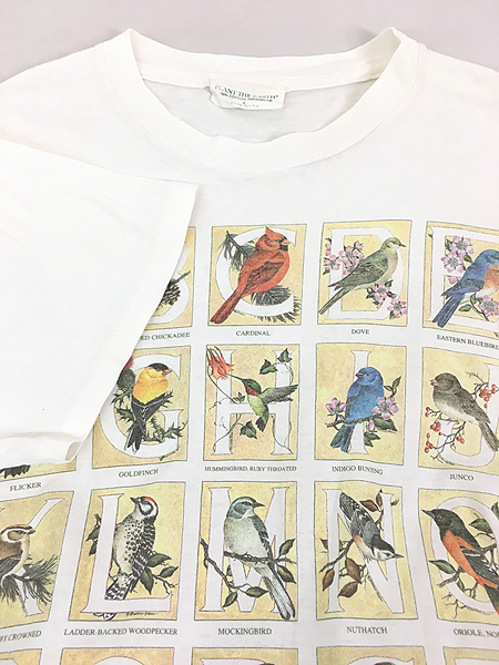 古着 90s USA製 PLANT THE EARTH 野鳥 バード アルファベット プリント Tシャツ L 古着 - 古着 通販 ヴィンテージ  古着屋 Dracaena ドラセナ