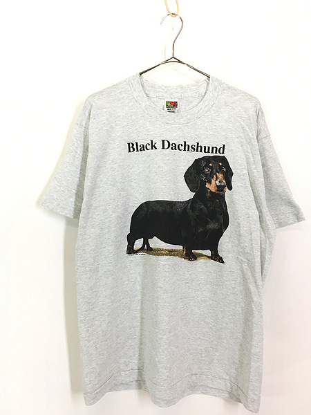 古着 90s 犬 ブラック ダックスフント アニマル Tシャツ L 古着