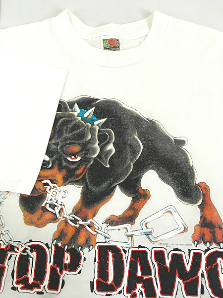 古着 90-00s TOP DAWG ブルドッグ チェーン アニマル Tシャツ L 古着