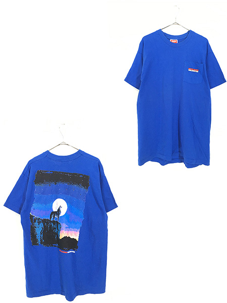 メンズM程度｜USA製｜シングルステッチ】ウルフ柄 ビンテージ Tシャツ-