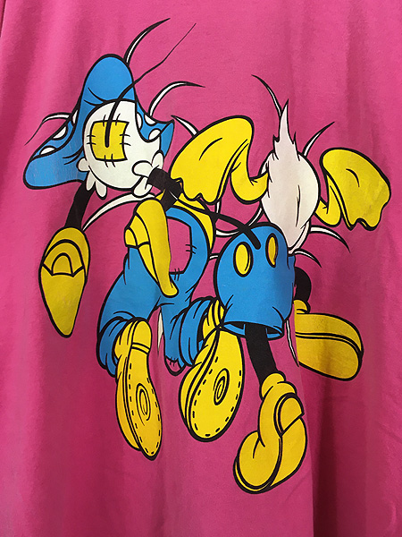 古着 90s USA製 ミッキー ミニー ドナルド グーフィー だまし絵 両面 T 