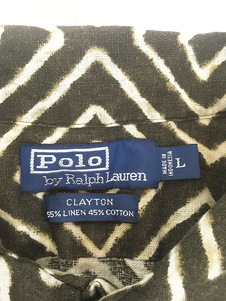 古着 90s Polo Ralph Lauren 「CLAYTON」 ネイティブ 菱形 染色風 半袖 