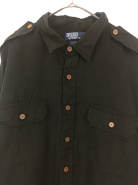 古着 90s Polo Ralph Lauren 「G.I. SHIRT」 上質 100%リネン フラップ