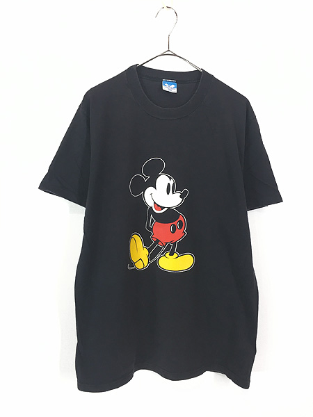 古着 90s USA製 Disney Mickey ミッキー キャラクター Tシャツ 黒 L ...