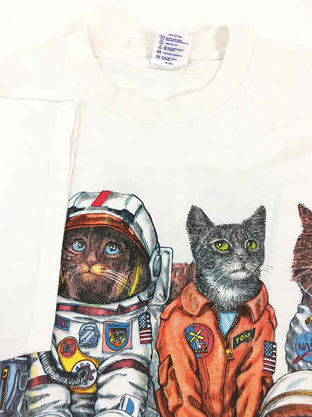 古着 90s 猫 ネコちゃん 宇宙飛行士 コスチューム アニマル Tシャツ L 