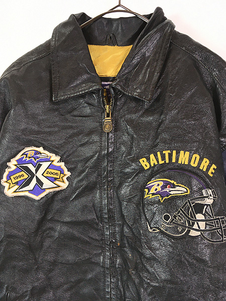 古着 90s NFL Baltimore Ravens レイブンズ 本革 オール レザー