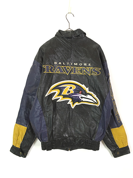 古着 90s NFL Baltimore Ravens レイブンズ 本革 オール レザー ...