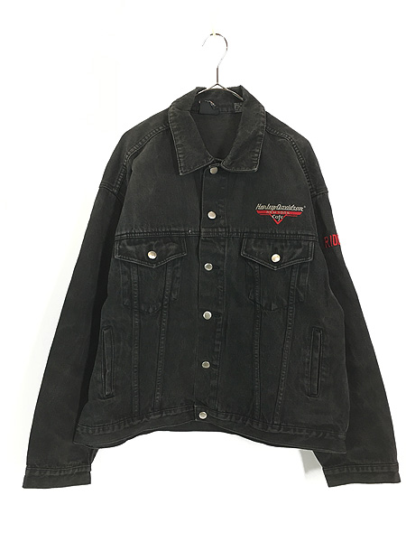 古着 90s HARLEY DAVIDSON Cafe BIG 刺しゅう ブラック デニム 