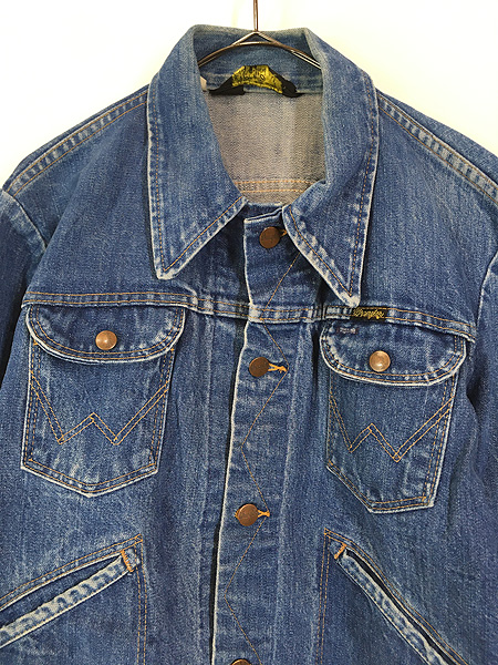 古着 70s USA製 Wrangler 黒タグ 124MJ 濃紺 デニム ジャケット G