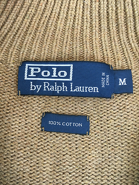 古着 Polo Ralph Lauren ワンポイント ハーフジップ コットン ニット セーター 薄茶 M 古着