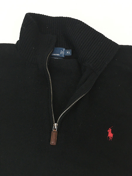 [5] 古着 Polo Ralph Lauren ワンポイント ハーフジップ ウール ニット セーター 黒 XL 古着�