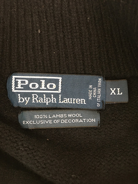 [7] 古着 Polo Ralph Lauren ワンポイント ハーフジップ ウール ニット セーター 黒 XL 古着�