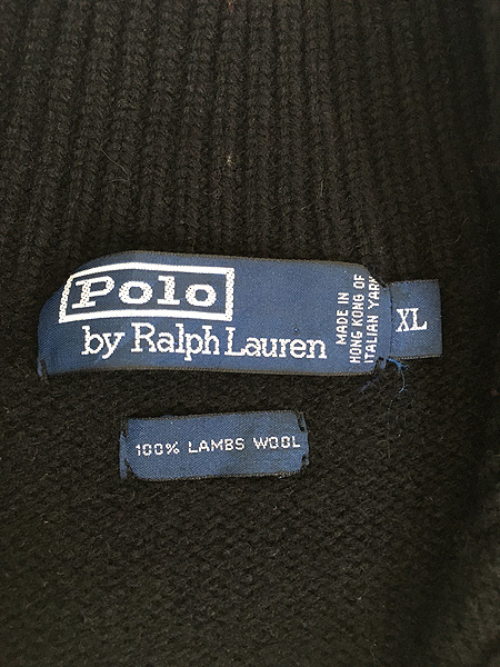 [4] 古着 Polo Ralph Lauren ワンポイント ハーフジップ ウール ニット セーター 黒 XL 古着�