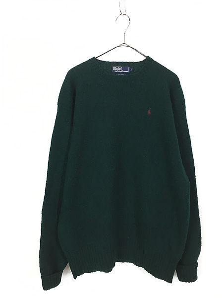 [1] 古着 90s Polo Ralph Lauren ワンポイント ウール ニット セーター 緑 L 古着