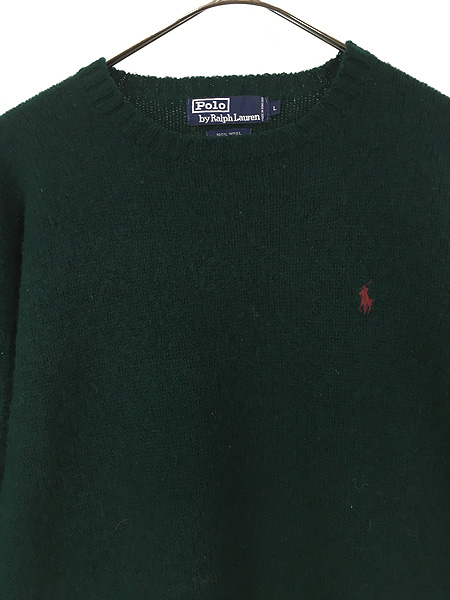 古着 90s Polo Ralph Lauren ワンポイント ウール ニット セーター 緑 L 古着