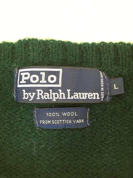 [5] 古着 90s Polo Ralph Lauren ワンポイント ウール ニット セーター 緑 L 古着