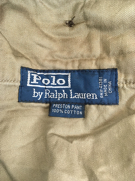 [6] 古着 Polo Ralph Lauren 「PRESTON PANT」 ノータック 太畝 コーデュロイ パンツ テーパード Dオリーブ W36 L30 古着
