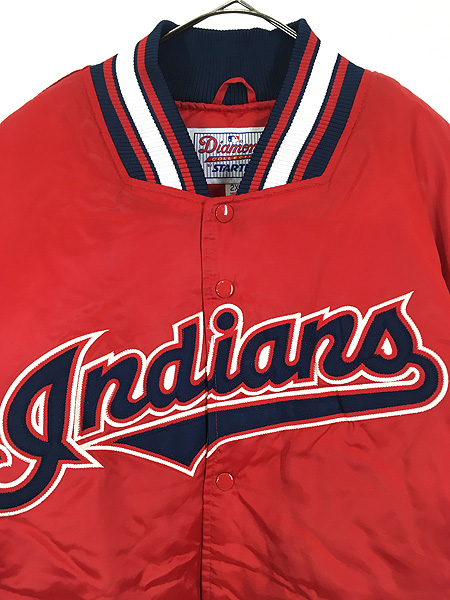 古着 90s STARTER MLB Cleveland Indians インディアンズ 光沢 サテン