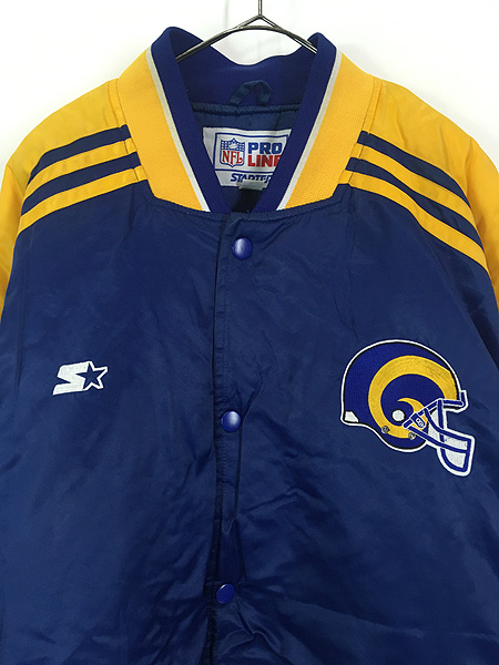 古着 90s STARTER NFL Los Angeles Rams ラムズ 光沢 サテン パデット スタジャン ジャケット XXL 古着 - 古着  通販 ヴィンテージ　古着屋 Dracaena ドラセナ