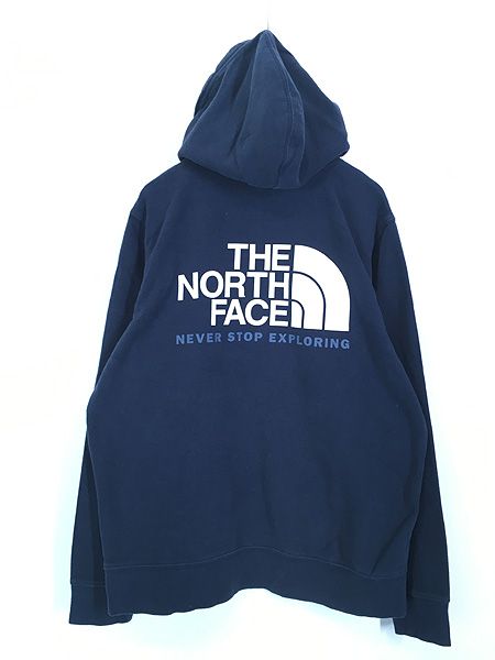 古着 TNF The North Face BIG ロゴ プリント スウェット パーカー 紺 L