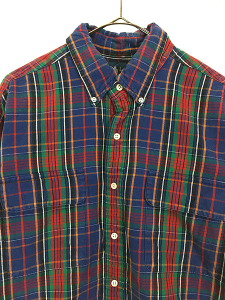 古着 90s Ralph Lauren 「RL WORKSHIRT」 マルチ チェック 3点留 BD