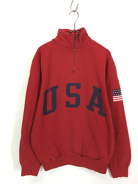 古着 90s USA製 Ralph Lauren 「USA」 星条旗 BIG プリント ハーフジップ スウェット トレーナー S 古着 - 古着 通販  ヴィンテージ　古着屋 Dracaena ドラセナ