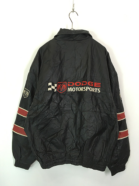 古着 90s Dodge Motorsports 企業 刺しゅう 本革 オールレザー 