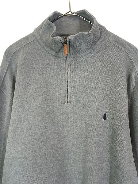 古着 Polo Ralph Lauren ワンポイント ハーフジップ 裾リブなし コットン ニット セーター グレー XL 古着 - 古着 通販  ヴィンテージ 古着屋 Dracaena ドラセナ