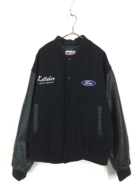 古着 90s Canada製 Ford 自動車 企業 刺しゅう 本革 レザー ウール